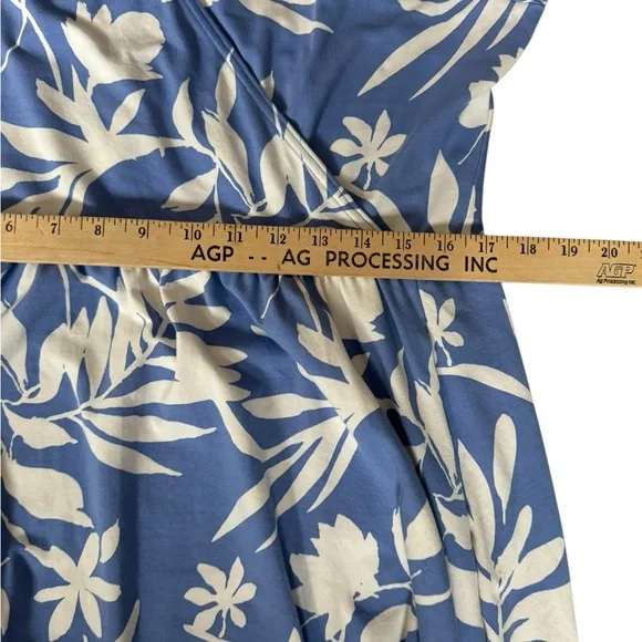 Pact Organic Cotton Blue Floral Wrap Dress XL Coastal Cottagecore Resort Summer - Picture 6 of 7